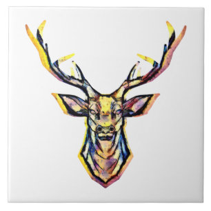 Carreau Aquarelle colorée Deer Head Art