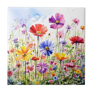 Carreau Aquarelle colorée Fleur sauvage Meadow