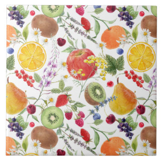 Carreau Aquarelle colorée Motif de fruits et d'herbes