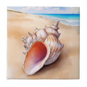 Carreau Aquarelle Conch Shell sur la plage (Devant)