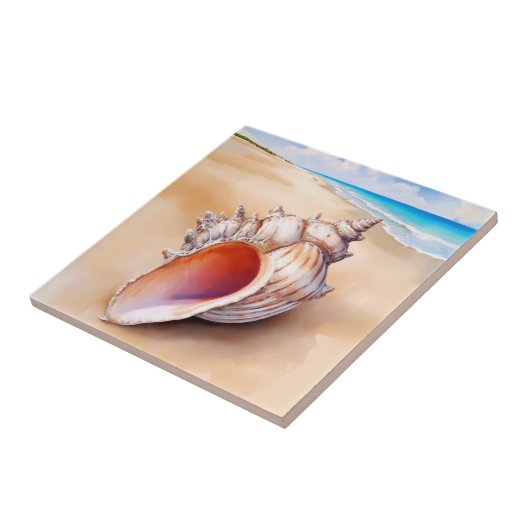 Carreau Aquarelle Conch Shell sur la plage (Côté)