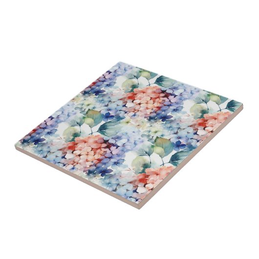 Carreau Aquarelle Couleur mixte Fleurs d'hydrangée (Côté)