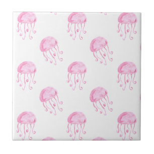 Carreau aquarelle couleur rose méduse conception de plage