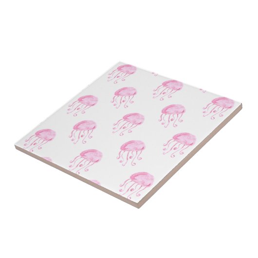 Carreau aquarelle couleur rose méduse conception de plage (Côté)