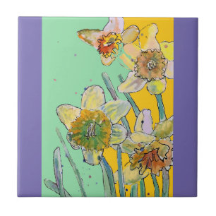 Carreau Aquarelle Daffodique Fleur Floral Carrelage en cér