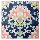 Carreau Aquarelle Damask Marine Coral Vert Décor (Devant)