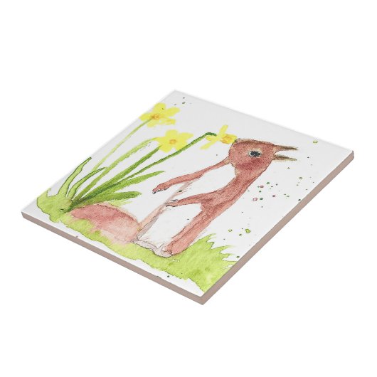 Carreau Aquarelle de bébé rouge Écureuil animal Vie du mon (Côté)