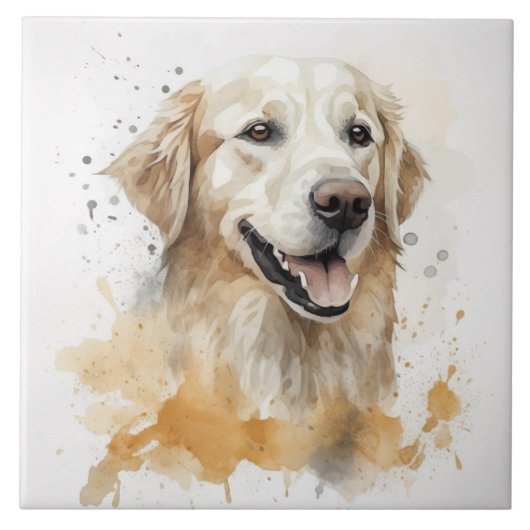Carreau Aquarelle de chien du Labrador Golden Retriever (Devant)