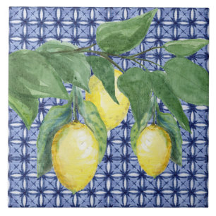 Carreau Aquarelle de citron bleu Motif Navy bleu