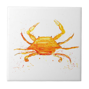Carreau Aquarelle de crabe Orange Animal Nautique Océan