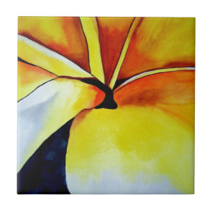 Carreau Aquarelle de fleur frangipani tropicale art abstra
