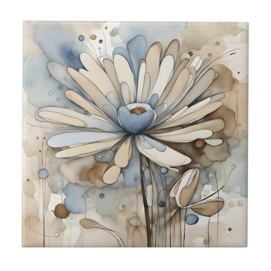 Carreau Aquarelle de fleurs gris-beige Abstrait (Devant)
