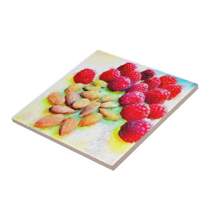 Carreau Aquarelle de framboises et d'amandes