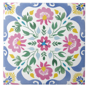 Carreau Aquarelle de jardin folklorique