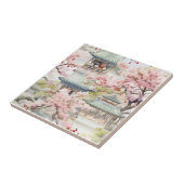 Carreau Aquarelle de la pagode asiatique au milieu des fle (Côté)