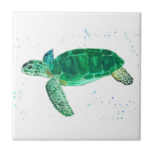 Carreau Aquarelle de la tortue marine Vert Océan marin