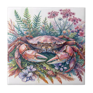 Carreau Aquarelle de la vie marine du crabe végétal