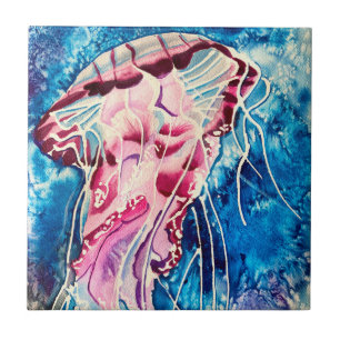 Carreau Aquarelle de méduse art océanique