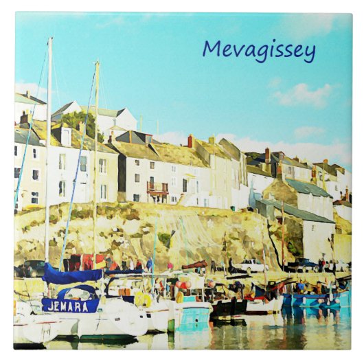 Carreau Aquarelle de Mevagissey les Cornouailles (Devant)