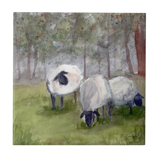 Carreau Aquarelle de mouton rustique (Devant)