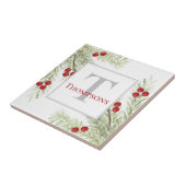 Carreau Aquarelle de Noël Holly Berries Pine Green (Côté)