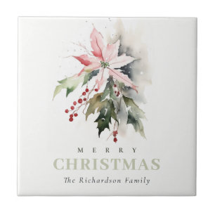 Carreau Aquarelle de Noël Poinsettia Berries Folithe