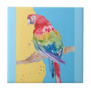 Carreau Aquarelle de perroquet rose Jaune Bébé Bleu Macaw