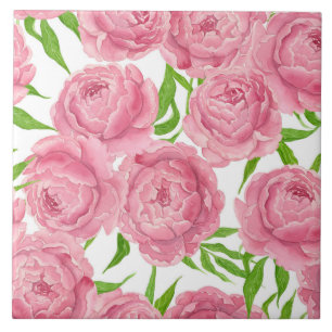 Carreau Aquarelle de pivoines roses