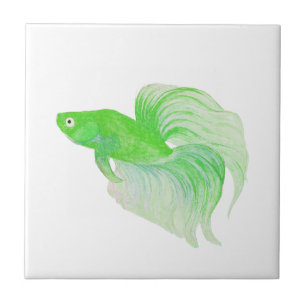 Carreau Aquarelle de poisson Betta verte