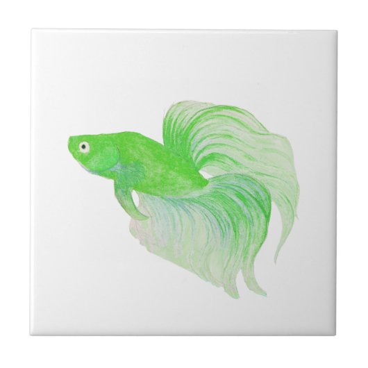 Carreau Aquarelle de poisson Betta verte (Devant)