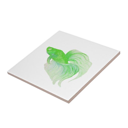 Carreau Aquarelle de poisson Betta verte (Côté)