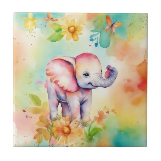 Carreau Aquarelle d'éléphant doux (Devant)