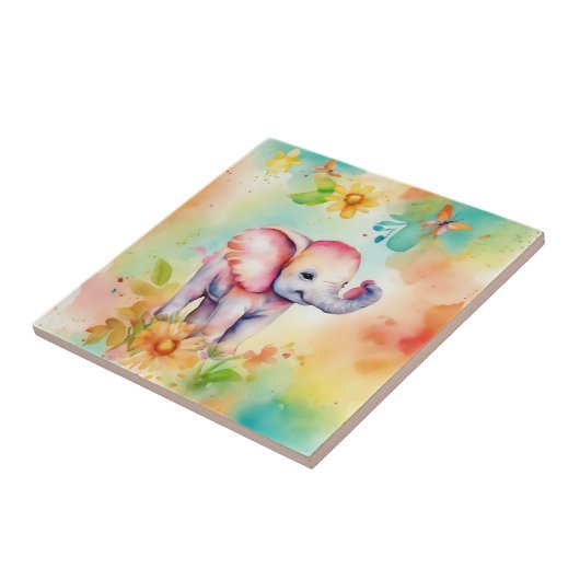 Carreau Aquarelle d'éléphant doux (Côté)