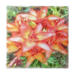 Carreau Aquarelle des Lys de couleur corail d'Helen