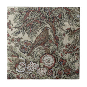 Carreau Aquarelle d'oiseau Brown Graphite vert Fleurs d'ar