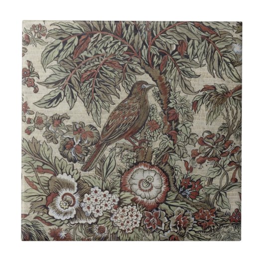 Carreau Aquarelle d'oiseau Brown Graphite vert Fleurs d'ar (Devant)