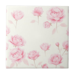 Carreau Aquarelle douce Roses et pivoines