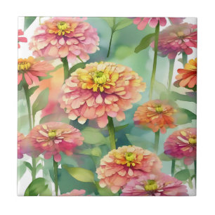 Carreau Aquarelle douce Zinnia Floral