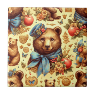 Carreau Aquarelle d'ours Vintage