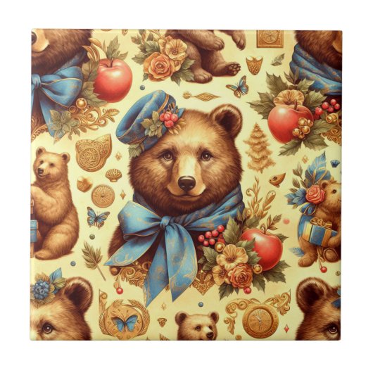 Carreau Aquarelle d'ours Vintage (Devant)