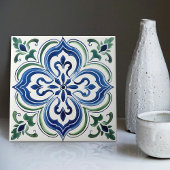 Carreau Aquarelle du jardin sicilien bleu vert