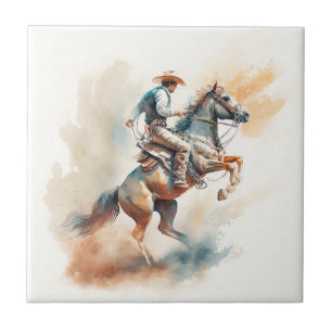Carreau Aquarelle Dusty Western "Bucking Bronco"