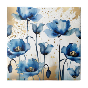 Carreau Aquarelle Elegant Blue Poppies