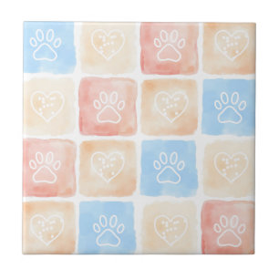 Carreau Aquarelle Empreintes de pattes & Coeurs dans les b