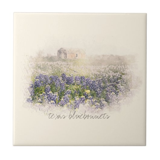 Carreau Aquarelle esquissée du champ Bluebonnet (Devant)