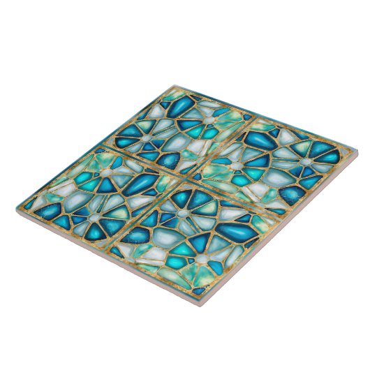 Carreau Aquarelle et cellules d'or - océan - cadre quatro (Côté)