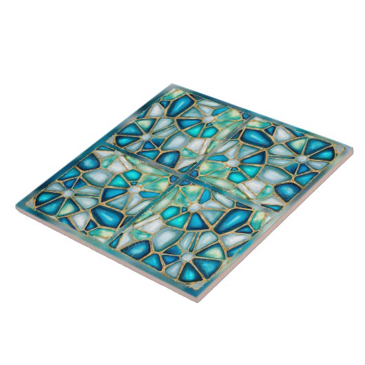 Carreau Aquarelle et cellules d'or - océan - quatro (Côté)