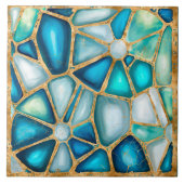 Carreau Aquarelle et cellules dorées - océan - cadre doré (Devant)