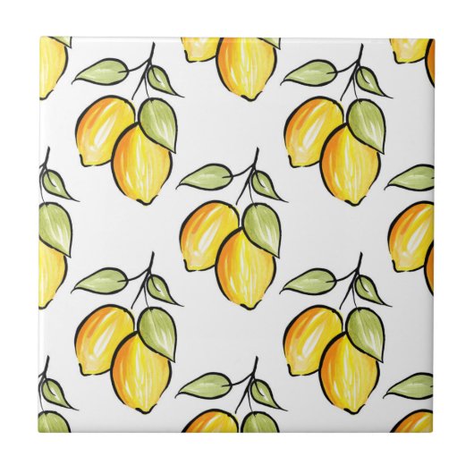 Carreau Aquarelle et Motif citrons d'encre (Devant)