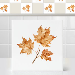 Carreau Aquarelle Feuilles de Érable Séchées Art de Branch
